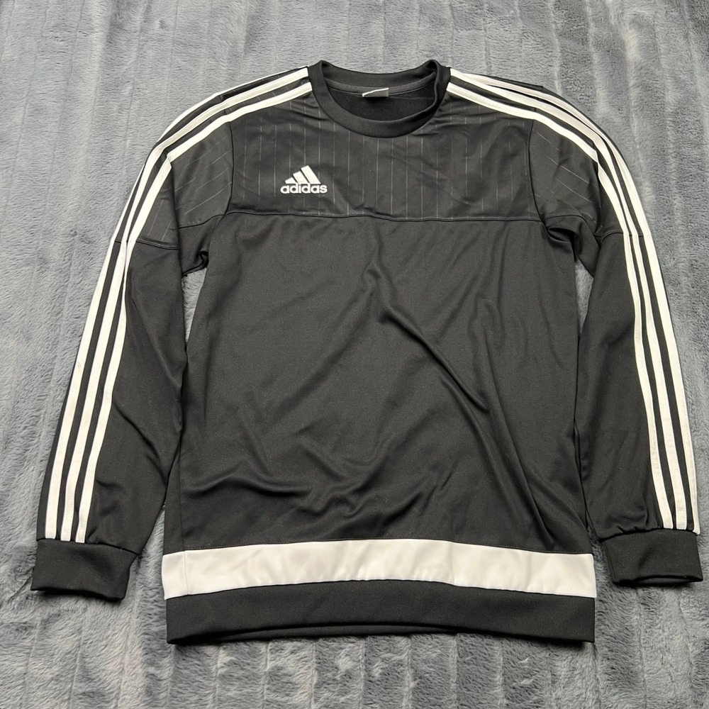 Adidas Mens Soccer Training Sweatshirt Black White Pinstripe Crewneck Small